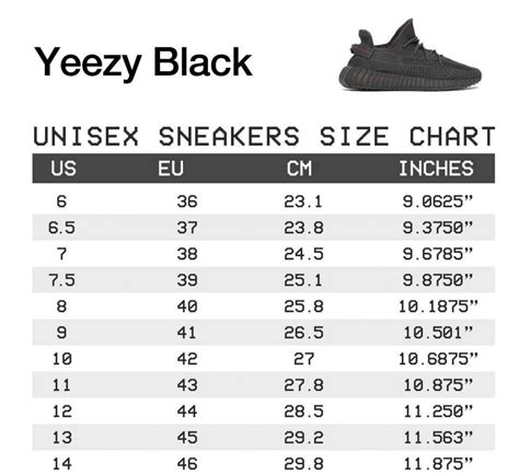 adidas yeezy size chart shoes